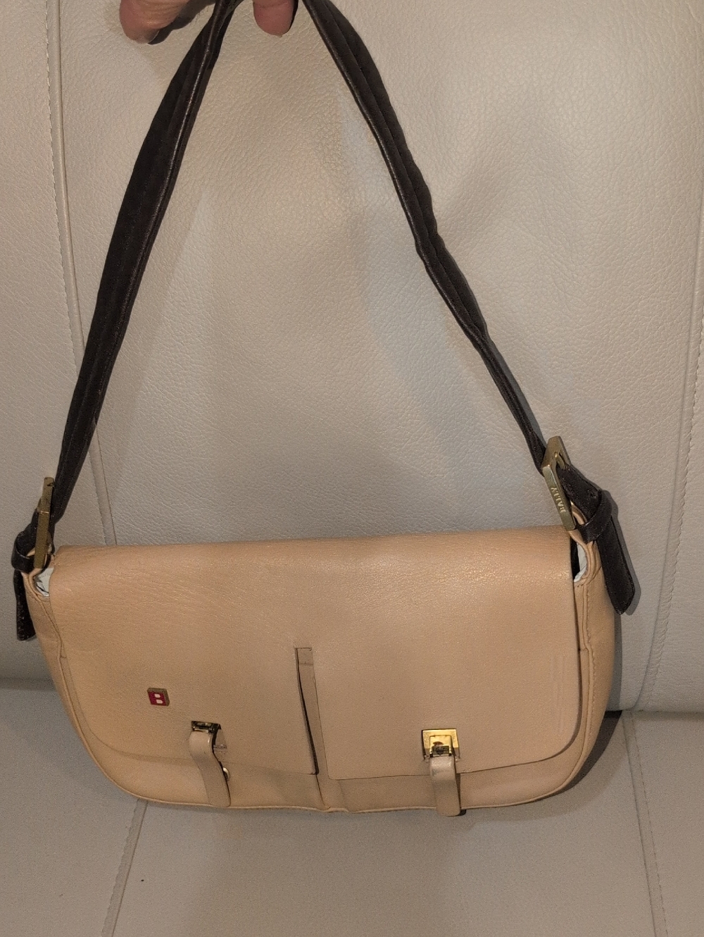 Vintage Bally Beige Baguette Style Shoulder Bag